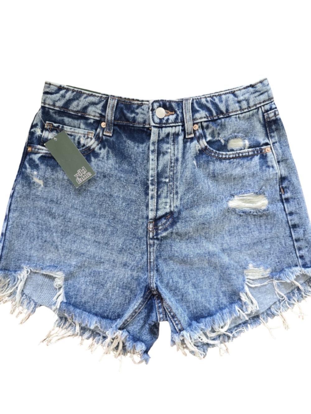 Wild Fable Light Blue Distressed High-Rise Button Fly Denim Shorts